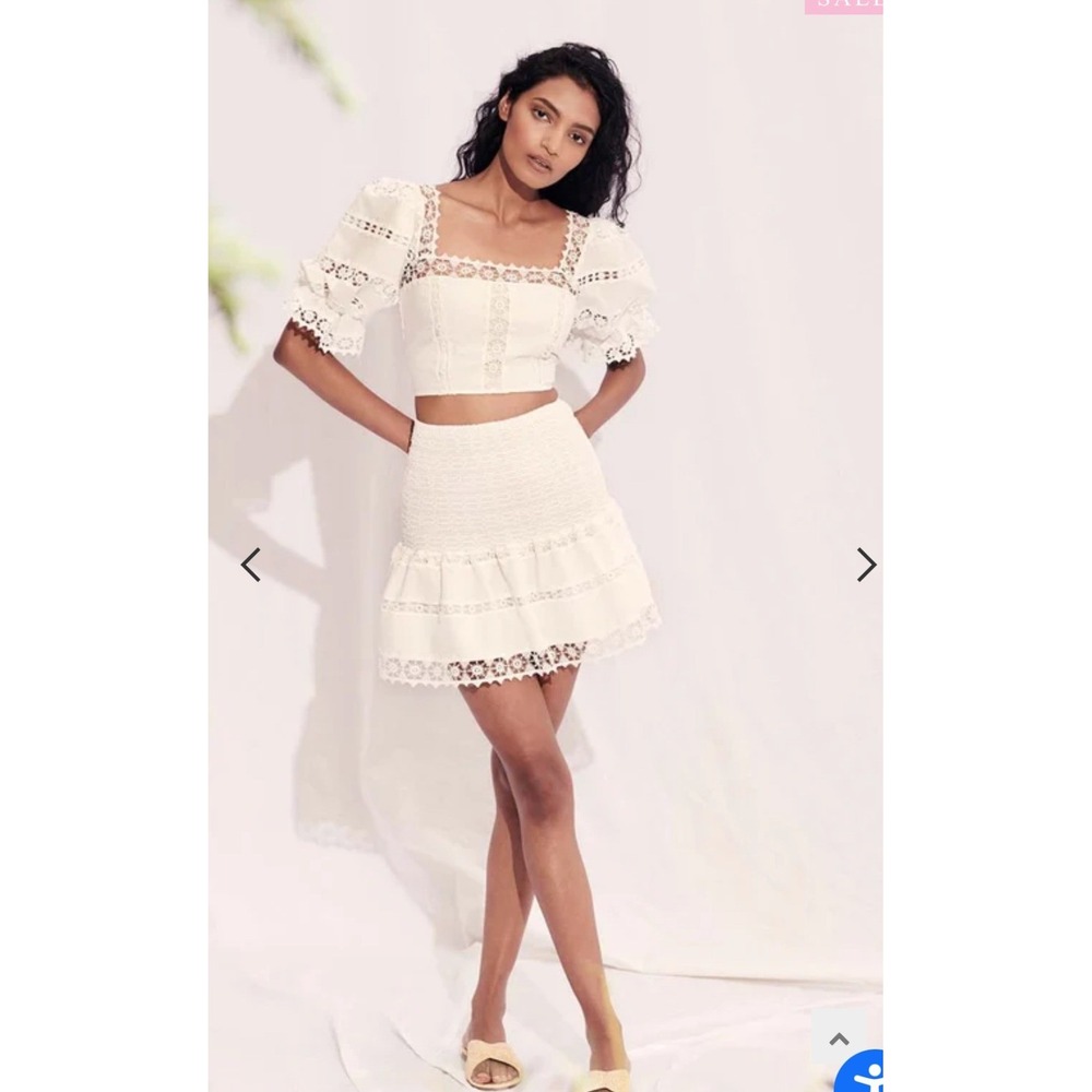 Saylor Raquelle Set White Sz S/XS Lace Puff Sleeve Crop Coquette, Bridal, Boho